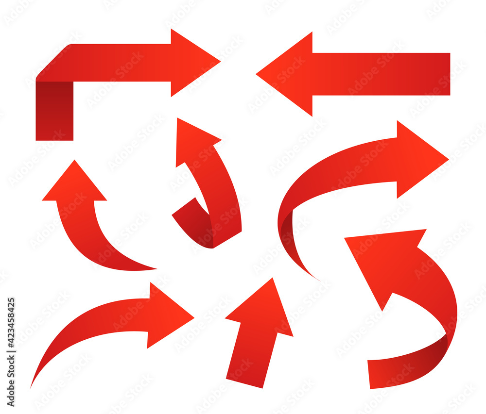 Set of red arrow icons on white background Set of red arrow icons on white background