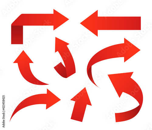 Set of red arrow icons on white background