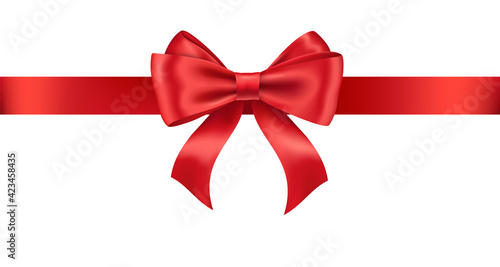 Realistic red ribbon and bow isolated on white