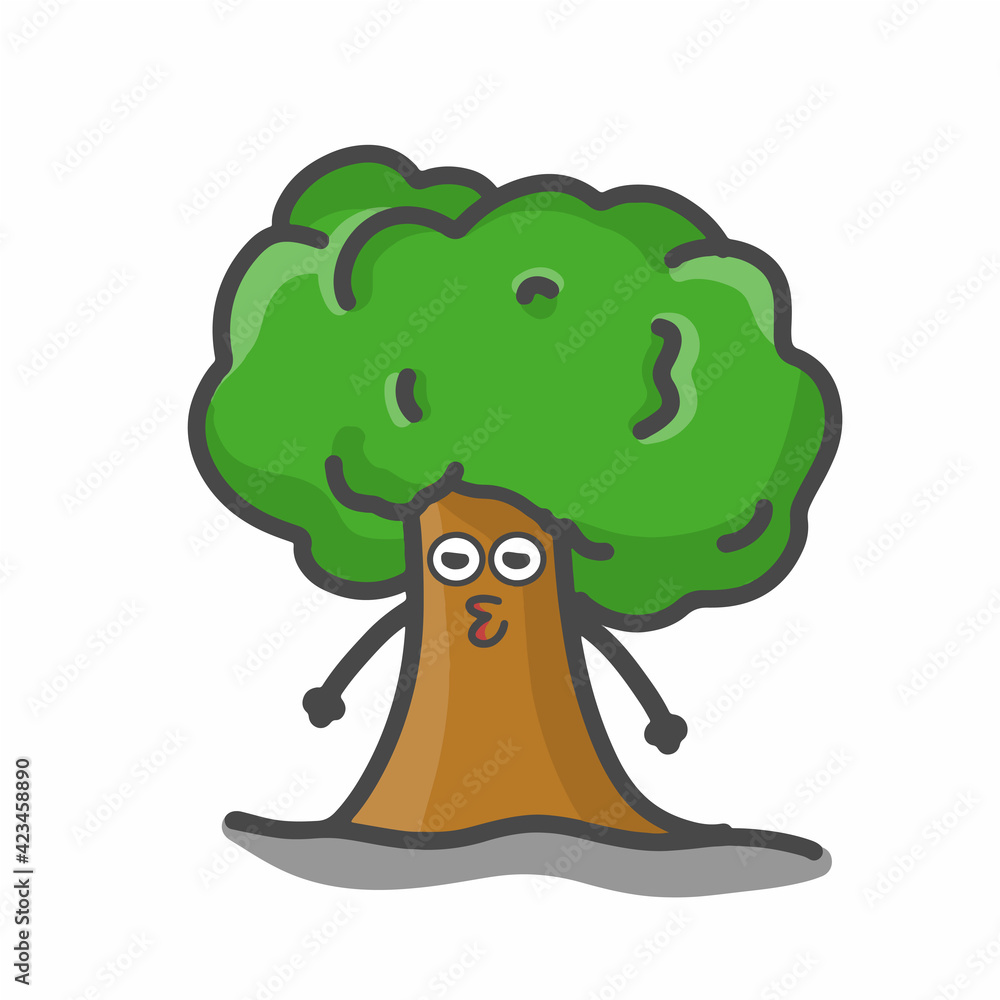 Cute Tree Character Mascot Flat Cartoon Emoticon Vector Design Illustration Cute Tree Character Mascot Flat Cartoon Emoticon Vector Design Illustration