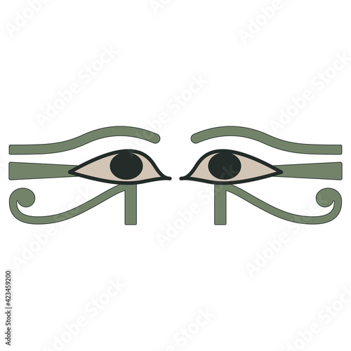 Two ancient Egyptian eyes. Wadjet. Sacred symbol of god Horus or goddess Maat.
