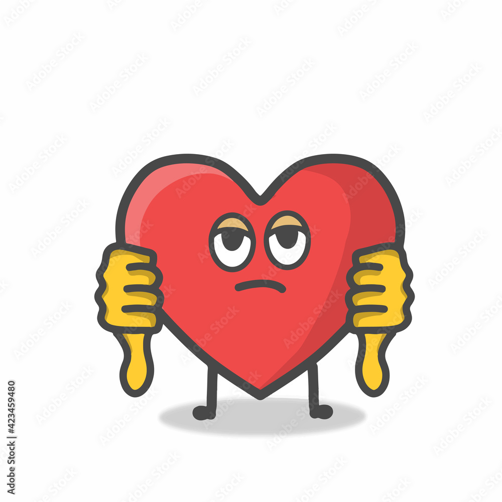 Fototapeta premium Cute Heart Character Mascot Flat Cartoon Emoticon Vector Design Illustration