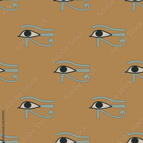Seamless ethnic pattern with eye Wadjet. Ancient Egyptian sacred symbol of god Horus or goddess Maat.