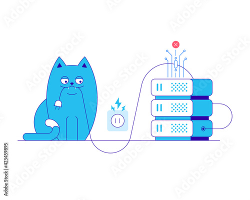 Server error and cat vector illustration