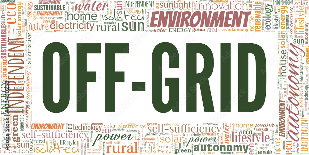 Off-grid vector illustration word cloud isolated on a white background.