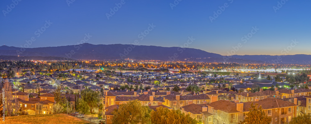 Panorama of San Jose Suburbs in the Evening