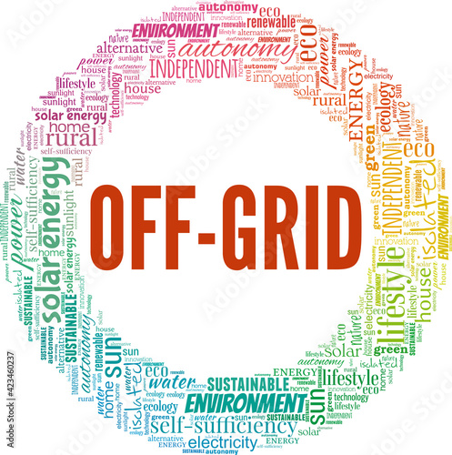 Off-grid vector illustration word cloud isolated on a white background.
