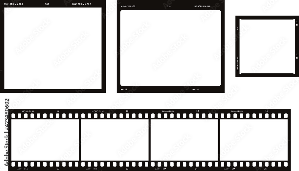 Photo and movie film blank frame illustrations set. - obrazy, fototapety, plakaty 
