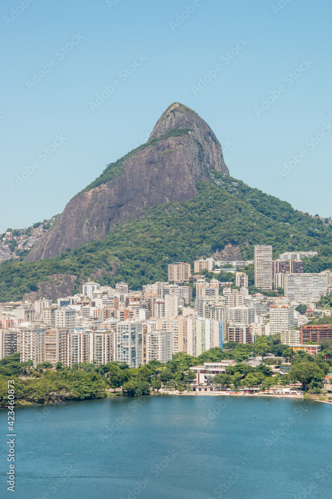 Obraz premium two brother hill seen from rodrigo de freitas lagoon in Rio de Janeiro.