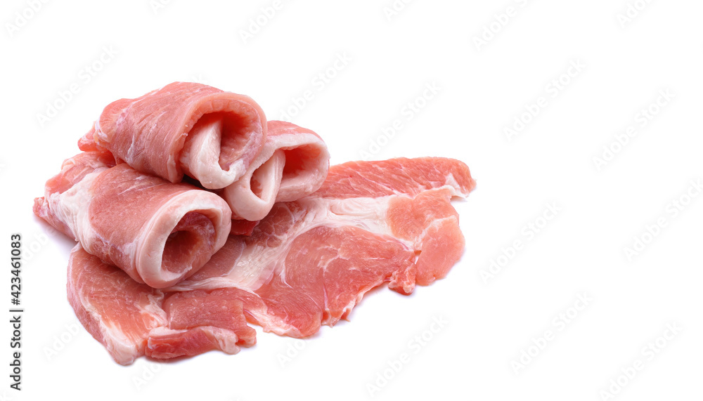 Raw sliced pork steak isolated on a white background.selective focus. Raw sliced pork steak isolated on a white background.selective focus.