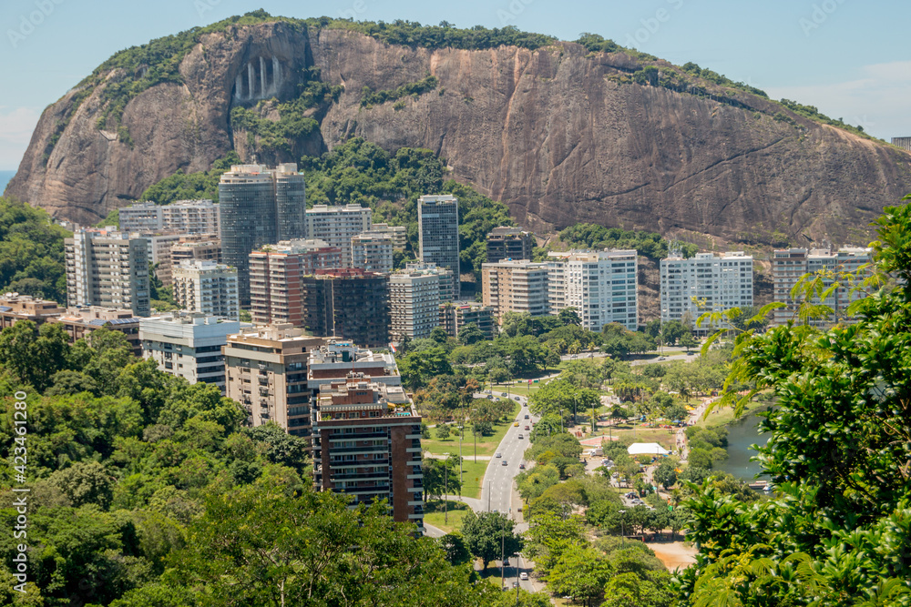 view of rodrigo de freitas lagoon in Rio de Janeiro.