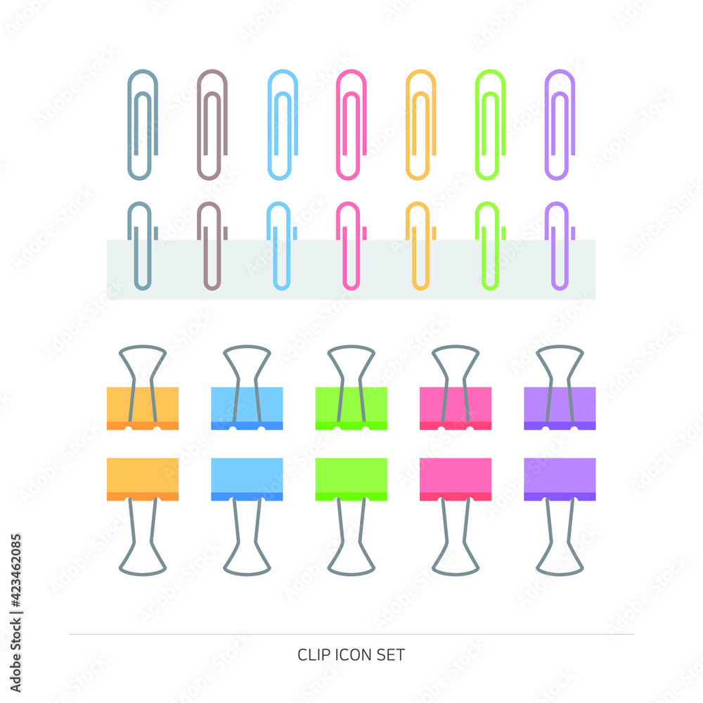 School and office paper clip icon illustrations set. School and office paper clip icon illustrations set.