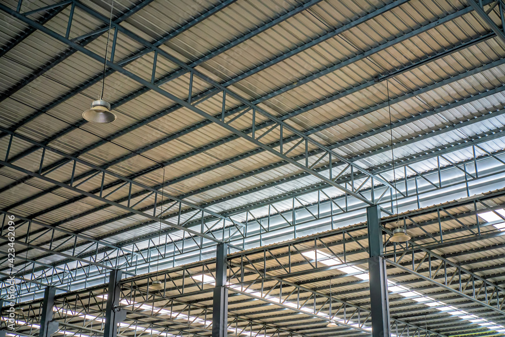 Metal sheet roof and steel structure at factory ,rooflight design which allows masses of natural light into room