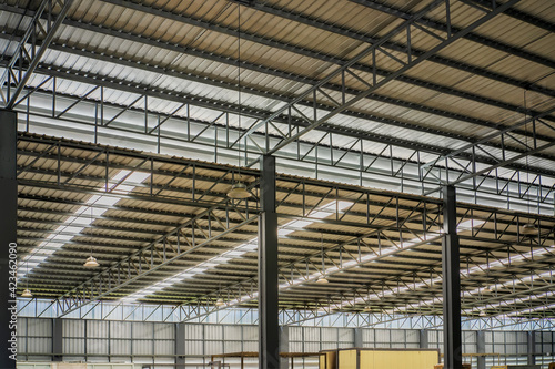 Steel roof of industrial ,Metal sheet ,roof and steel structure at factory ,rooflight which allows of natural light into room