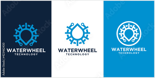 Waterwheel logo water technology template waterwheel logo design