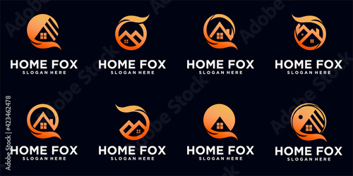 fox house logo home logo with real estate logo concept, on black background