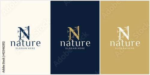 Simple nature leaf ornament natural logo and business card , Collection of mandala with ornamental patterns of flowers and leaves.
