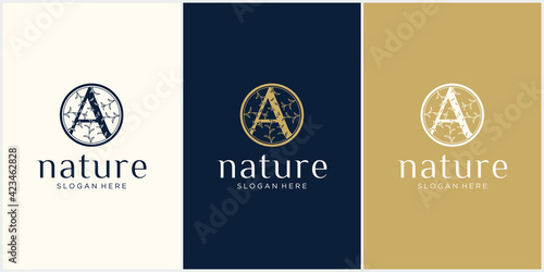 Simple nature leaf ornament natural logo and business card  , Collection of mandala with ornamental patterns of flowers and leaves.