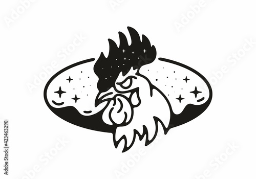 Black line art illustration of rooster