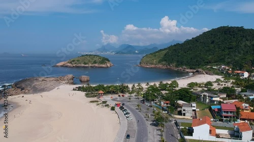 Aerial view of Piratininga beach in Niterói, Rio de Janeiro. Sunny day. Drone take