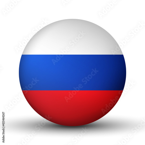 Glass light ball with flag of Russia. Round sphere, template icon. Russian national symbol. Glossy realistic ball, 3D abstract vector illustration highlighted on a white background. Big bubble