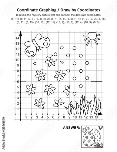 This is Easter holiday themed coordinate graphing, or draw by coordinates, and coloring page math worksheet with two painted eggs mystery picture. Answer included.
