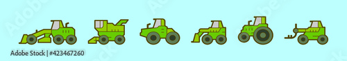 set of tractor cartoon icon design template with various models. vector illustration isolated on blue background