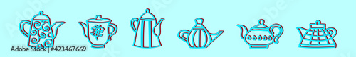 set of teapot cartoon icon design template with various models. vector illustration isolated on blue background