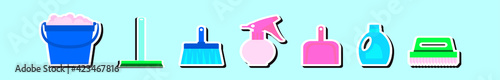 set of spring cleaning cartoon icon design template with various models. vector illustration isolated on blue background