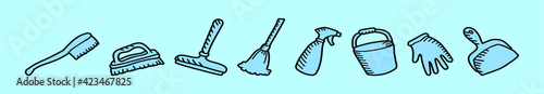 set of spring cleaning cartoon icon design template with various models. vector illustration isolated on blue background
