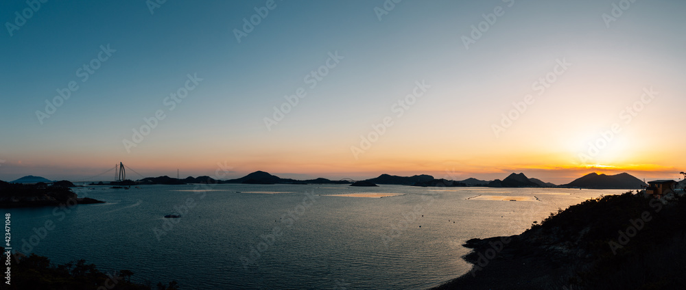 Panoramic view of Gogunsan Islands and sunset sea in Gunsan, Korea
