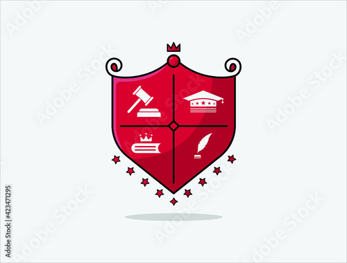 Elegant badge design for high school education graduates in maritime science, law, study, university, or business. Bachelor hat, leaf, stars, book, or crown icons. Vector Logo Template. Academy logo