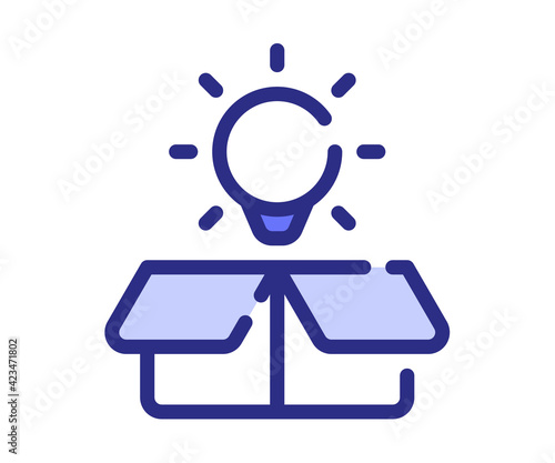 idea out of box light bulb single isolated icon with dashed line style and purple color