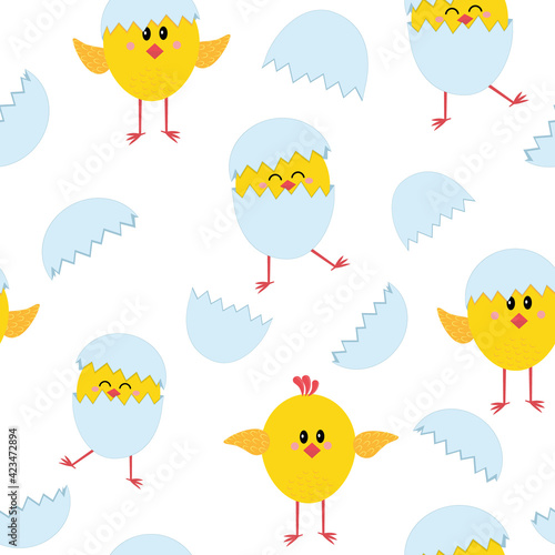 Pattern of chickens in a shell on a white background © Olesya