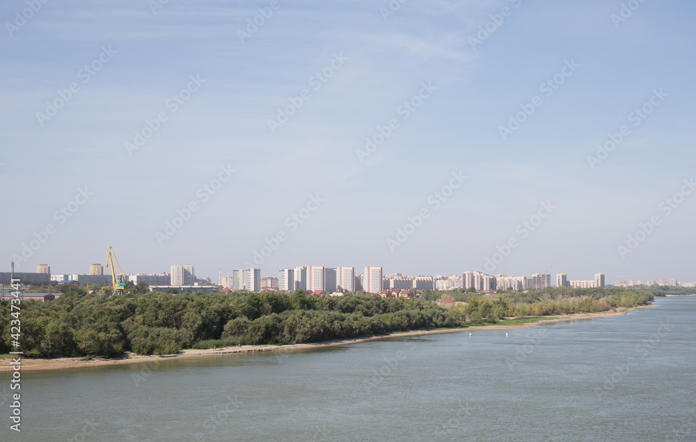 Fototapeta premium Russia Siberia Omsk metro bridge view of the Irtysh River summer