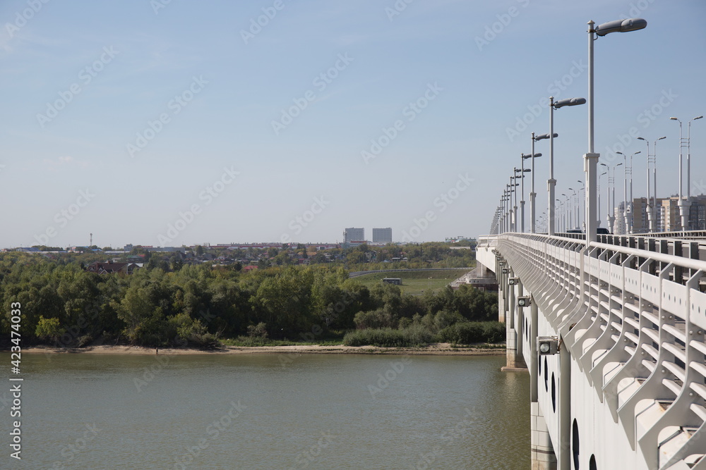 Russia Siberia Omsk metro bridge view of the Irtysh River summer