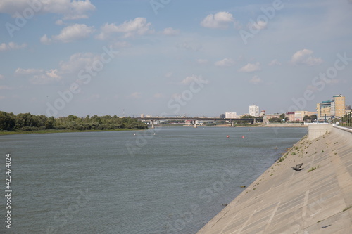 Russia Siberia Omsk city view from the embankment of the Irtysh River summer