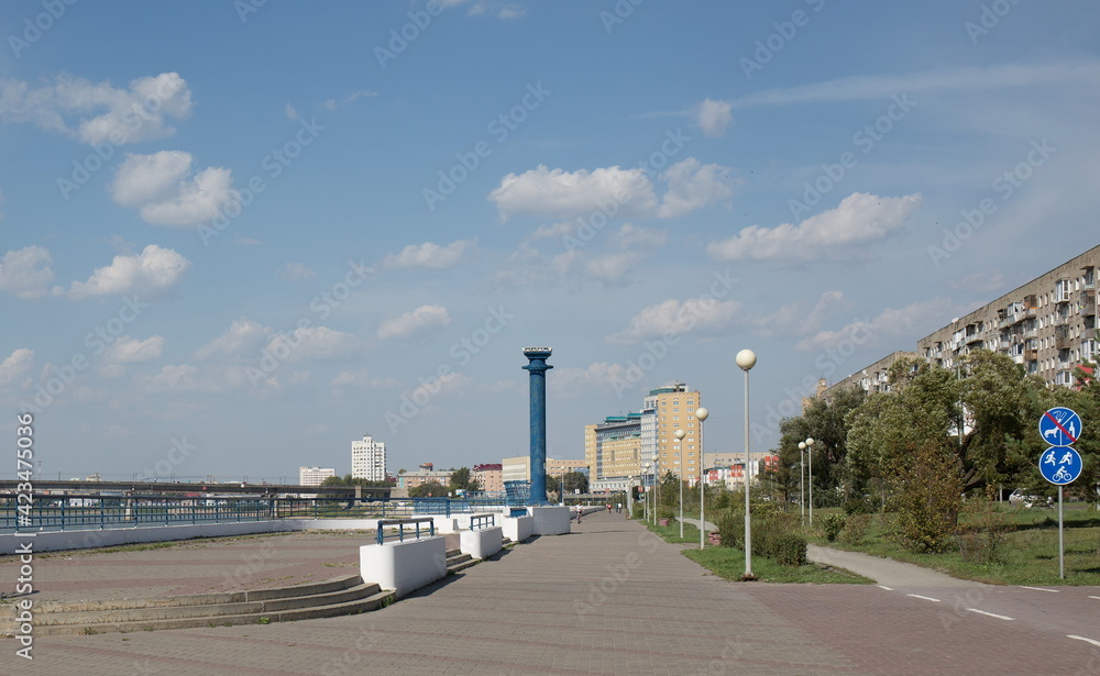 Russia Siberia Omsk city view from the embankment of the Irtysh River summer