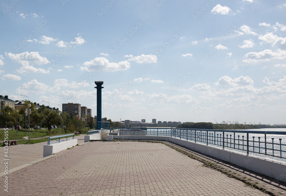 Russia Siberia Omsk city view from the embankment of the Irtysh River summer