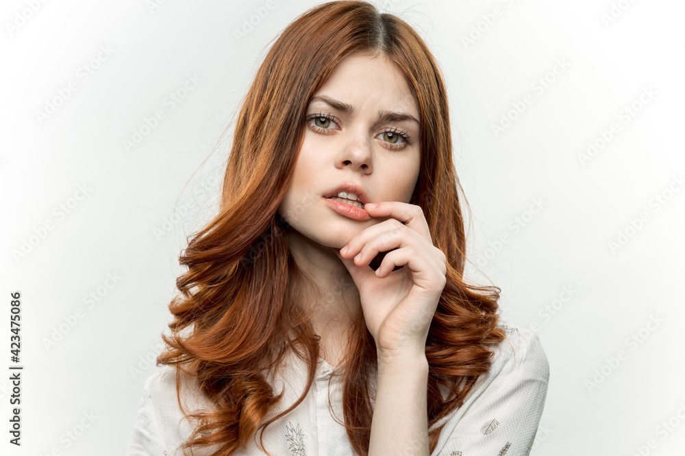 portrait of red-haired woman attractive look cosmetics cropped view portrait of red-haired woman attractive look cosmetics cropped view