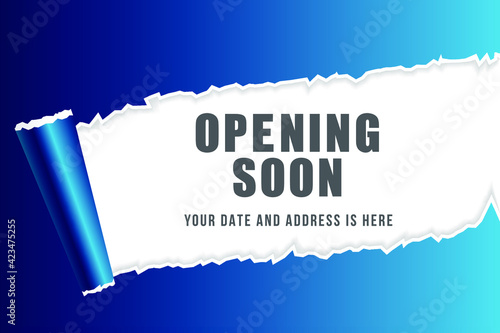 Opening Soon paper ripping vector sign. Page torn effect. Eps10 vector illustration.
