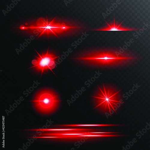 Set of red Light effects, spotlights, flash, stars and particles for your design. Eps 10 vector illustration.