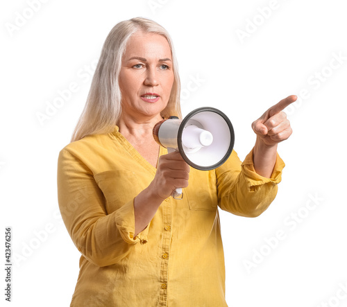 Mature woman with megaphone...