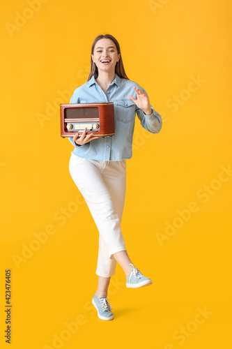 Young woman with retro radi...