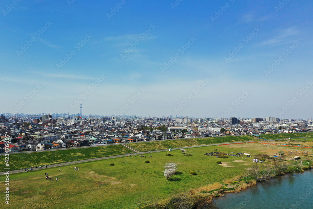 江戸川上空からの東京の空撮