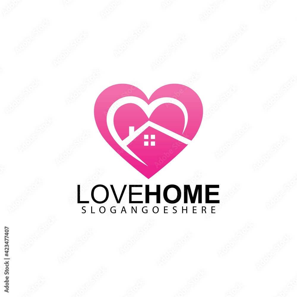 Love Home Logo. Heart and House Icon Combination. Health and Care Symbol. Vector Logo Design