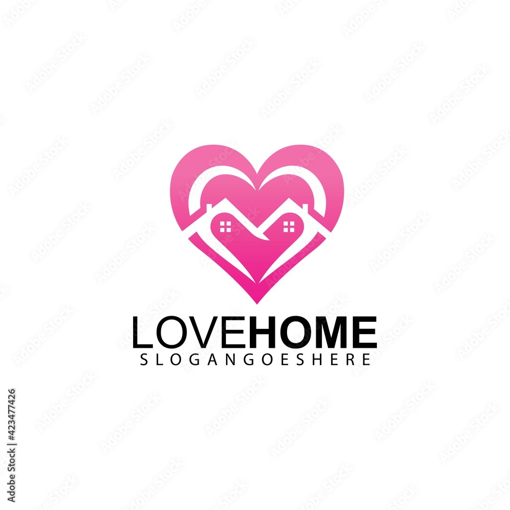 Love Home Logo. Heart and House Icon Combination. Health and Care Symbol. Vector Logo Design
