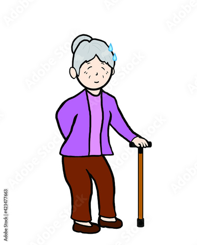 Grandma with a sweaty cane