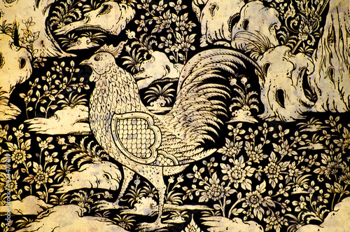 Wallpaper Mural Golden chicken murals on black background. Wat Krean Kathin Lopburi Province Thailand. Torontodigital.ca