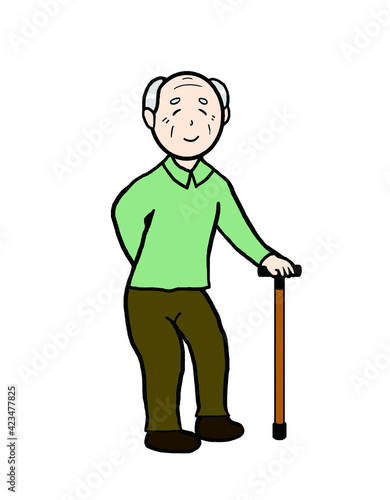 Elderly grandpa with a cane